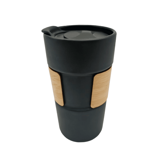 Кружка керамическая с деревянной манжетой Nexus, чёрная