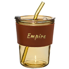 Стакан стеклянный с трубочкой и капхолдером Karamel