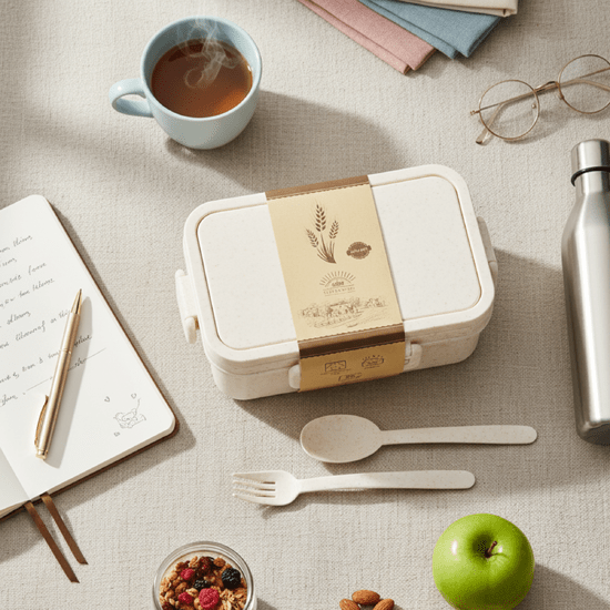 Ланчбокс (контейнер для еды) Inar из пшеничного волокна, бежевый.