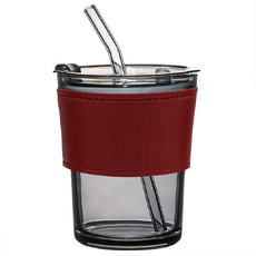 Стакан стеклянный с трубочкой и капхолдером Karamel