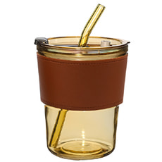 Стакан стеклянный с трубочкой и капхолдером Karamel