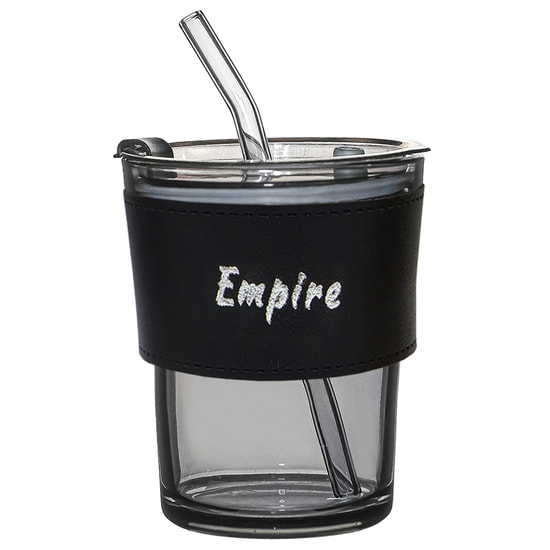 Стакан стеклянный с трубочкой и капхолдером Karamel, черный