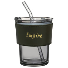 Стакан стеклянный с трубочкой и капхолдером Karamel