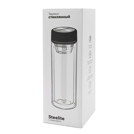 Термос стеклянный с инфьюзером Steelite, чёрный