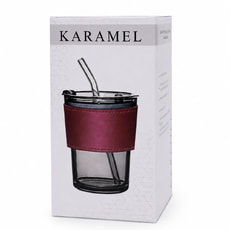 Стакан стеклянный с трубочкой и капхолдером Karamel